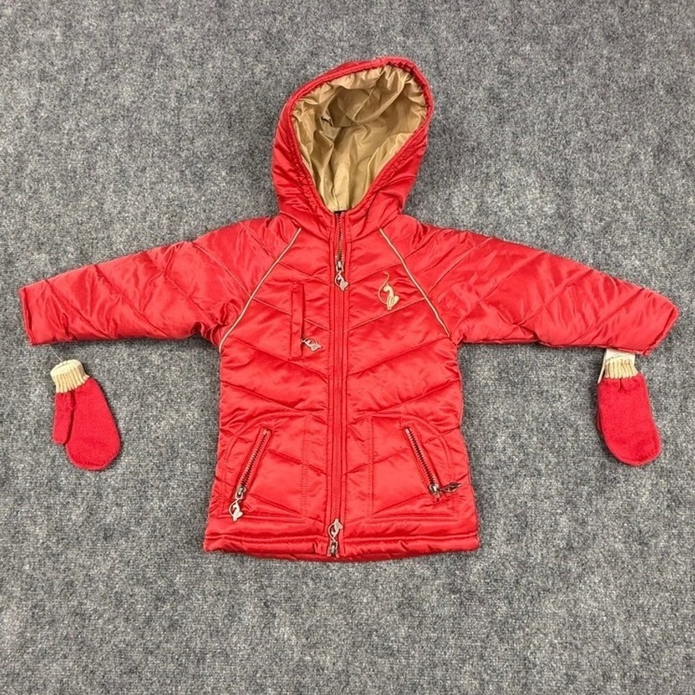 Vintage Baby Phat Girls Red Quilted Puffer Jacket with Mittens Set 3T NEW